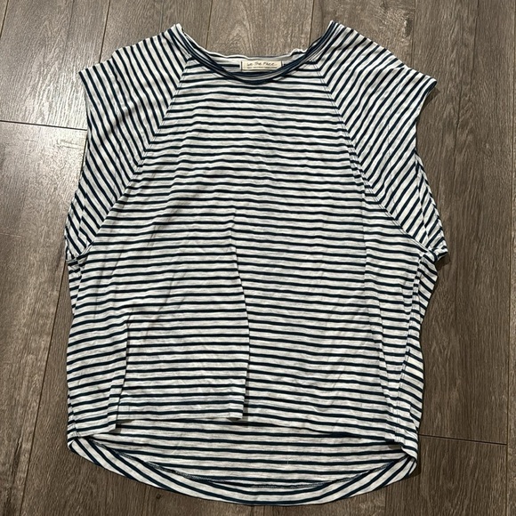 Free People We the Free Halo Cap Sleeve T-Shirt Navy White Stripe S - Picture 3 of 5